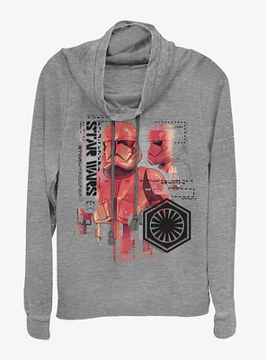 Star Wars Episode IX The Rise Of Skywalker Red Trooper Schematic Cowlneck Long-Sleeve Womens Top