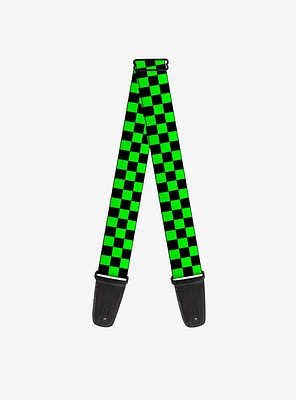 Guitar Strap Checker Black Neon Green