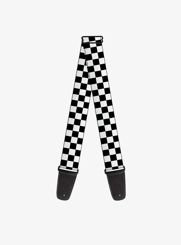 Guitar Strap Checker Black White