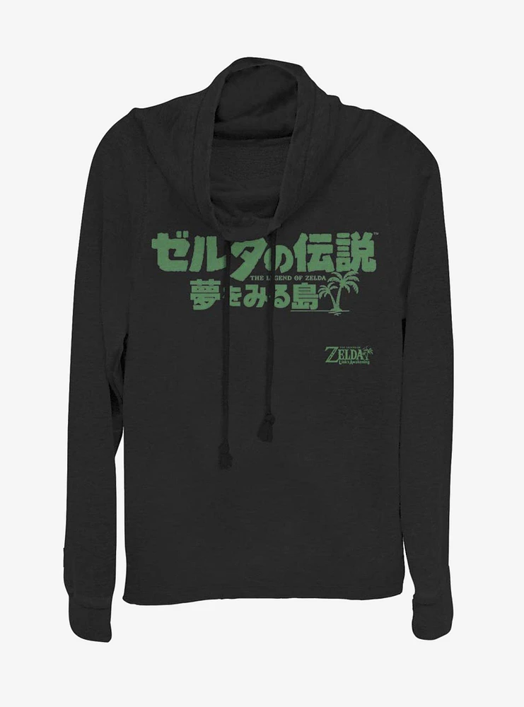 Nintendo The Legend Of Zelda: Link's Awakening Japanese Text Cowl Neck Long-Sleeve Womens Top