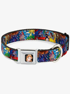 Disney Beauty the Beast Dog Collar Seatbelt Buckle Stained Glass Scenes