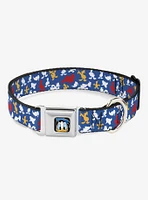 Disney Donald Duck Face Poses Scattered Blue White Red Yellow Seatbelt Buckle Dog Collar