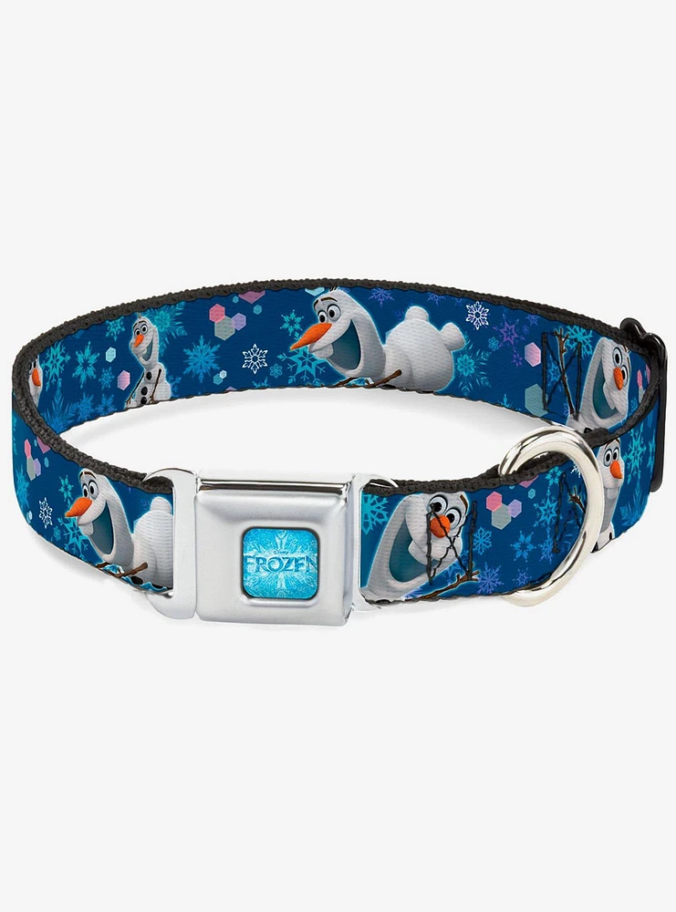 Disney Frozen Olaf Poses Snowflakes Blues Seatbelt Buckle Dog Collar