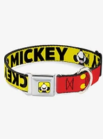 Disney Mickey Smiling Up Pose Flip Buttons Yellow Black Red Seatbelt Buckle Dog Collar