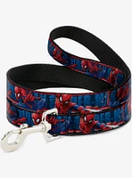 Marvel Spider-Man 3 Action Poses Bricks Stripe Blues Red White Dog Leash 6 Ft