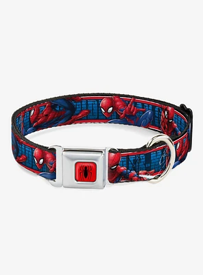 Marvel Spider-Man 3 Action Poses Bricks Stripe Blues Red White Seatbelt Buckle Dog Collar