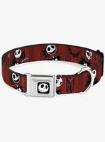 Nightmare Before Christmas Jack Poses Bats Red Stripe Seatbelt Buckle Dog Collar