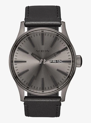 Nixon Sentry Leather Gunmetal and Black Watch