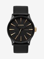 Nixon Sentry Leather Matte Black and Gold Watch