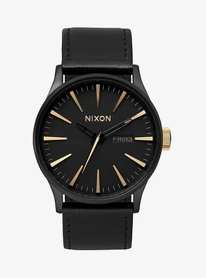 Nixon Sentry Leather Matte Black and Gold Watch