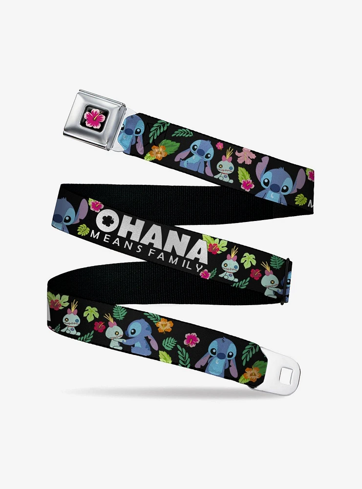 Disney Lilo & Stitch Ohana Means Family Scrump Poses Tropical Flora Seatbelt Belt