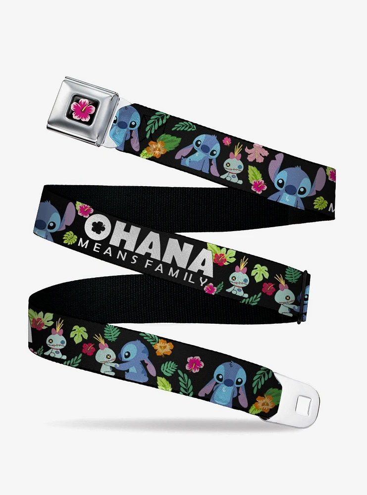 Disney Lilo & Stitch Ohana Means Family Scrump Poses Tropical Flora Seatbelt Belt