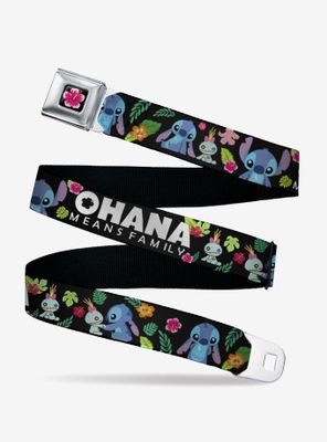 Disney Lilo & Stitch Ohana Means Family Scrump Poses Tropical Flora Seatbelt Belt