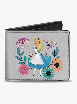 Disney Alice In Wonderland: Alice and Chelshire Cat Flowers Bi-Fold Wallet