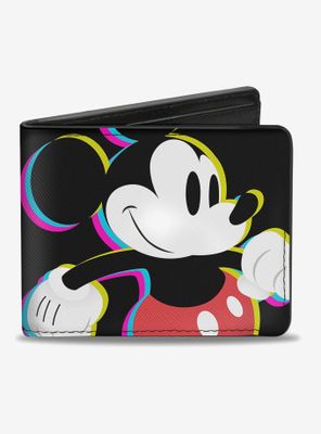 Disney Mickey Mouse Walking Pose Pixel Text Bi-Fold Wallet