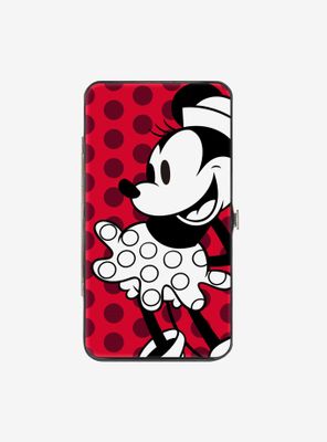 Disney Minnie Mouse Vintage Minnie Smiling Pose Front Back Dots Hinged Wallet
