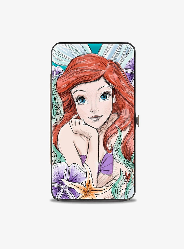 Disney The Little Mermaid Ariel Sketch Pose King Tritons Castle Shells Hinged Wallet