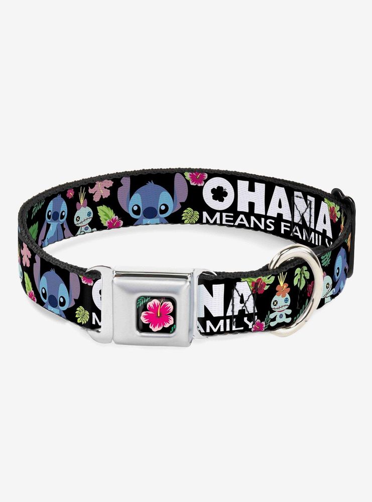 Disney Lilo & Stitch Ohana Means Family Scrump Poses Tropical Flora Seatbelt Buckle Dog Collar