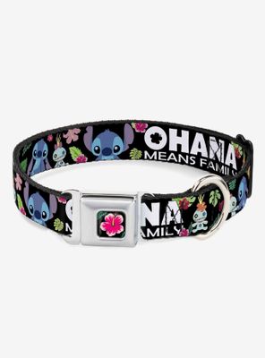 Disney Lilo & Stitch Ohana Means Family Scrump Poses Tropical Flora Seatbelt Buckle Dog Collar