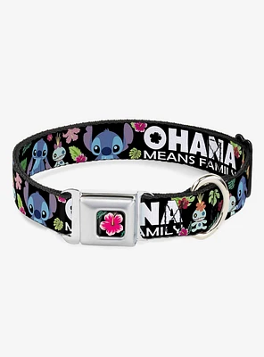 Disney Lilo & Stitch Ohana Means Family Scrump Poses Tropical Flora Seatbelt Buckle Dog Collar