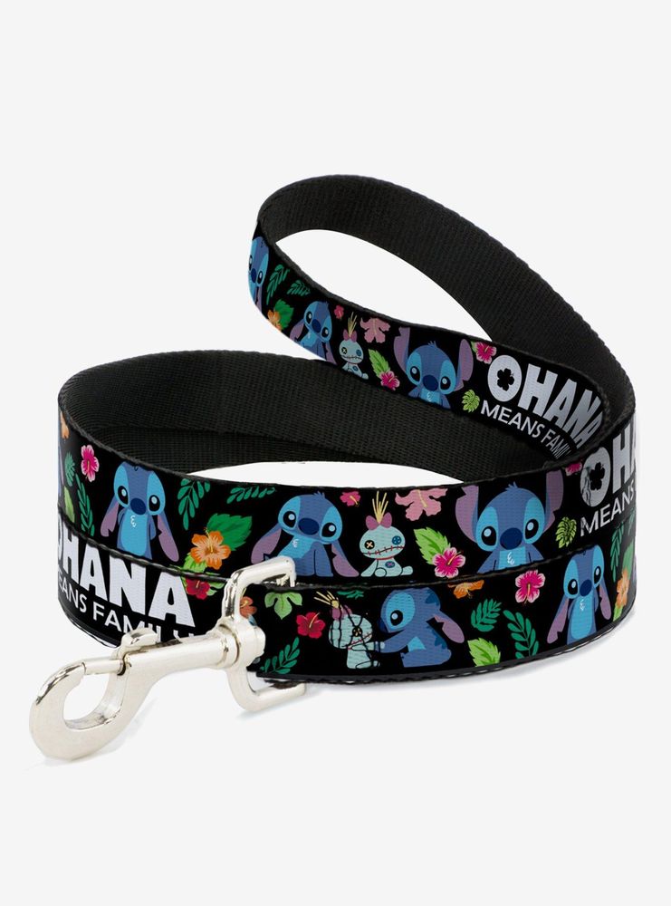 Disney Lilo & Stitch Ohana Means Family Stitch Scrump Poses Tropical Flora Dog Leash