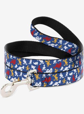 Disney Donald Duck Face Poses Scattered Blue White Red Yellow Dog Leash 6 Ft