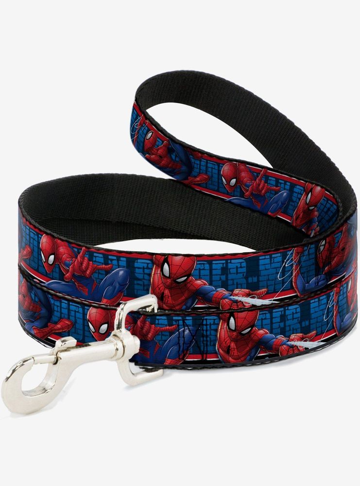 Marvel Spider-Man 3 Action Poses Bricks Stripe Blues Red White Dog Leash 6 Ft