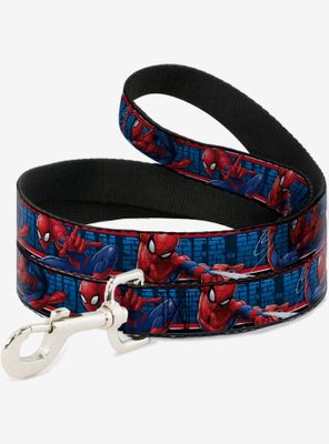 Marvel Spider-Man 3 Action Poses Bricks Stripe Blues Red White Dog Leash 6 Ft