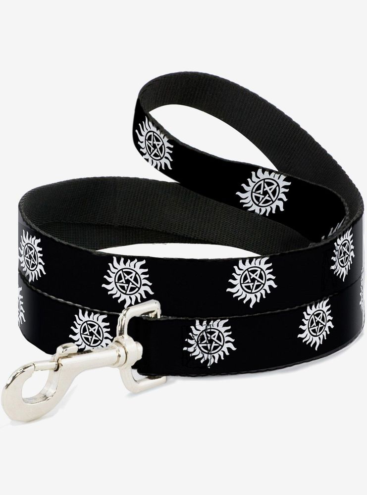 Supernatural Winchester Pentagram Repeat Black White Dog Leash 6 Ft