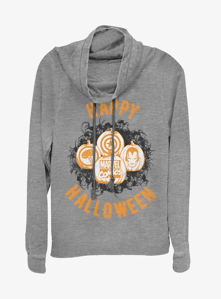 Marvel Avengers Happy Halloween Pumpkins Cowlneck Long-Sleeve Womens Top