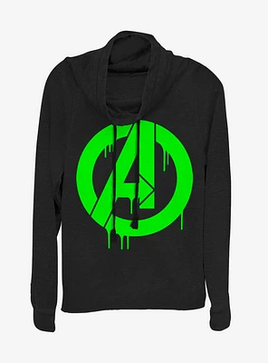 Marvel Avengers Green Slime Logo Cowlneck Long-Sleeve Womens Top