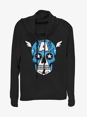 Marvel Captain America Sugar Skull Cowlneck Long-Sleeve Womens Top