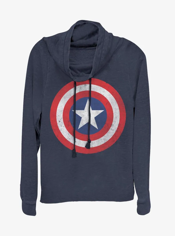 Marvel Captain America Classic Shield Logo Cowlneck Long-Sleeve Womens Top