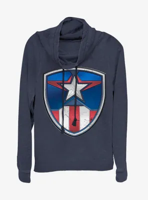 Marvel Captain America Classic Shield Crest Cowlneck Long-Sleeve Womens Top
