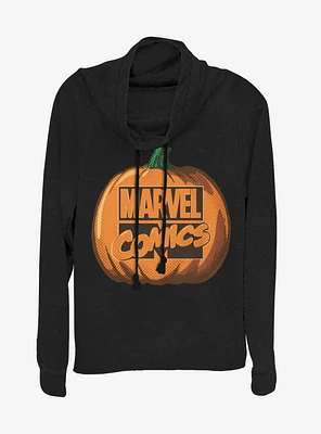 Marvel Pumpkin Logo Cowlneck Long-Sleeve Womens Top