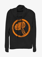 Marvel Thor Orange Retro Symbol Cowlneck Long-Sleeve Womens Top