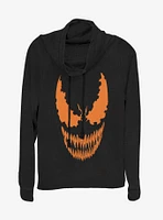 Marvel Venom Pumpkin Orange Face Cowlneck Long-Sleeve Womens Top