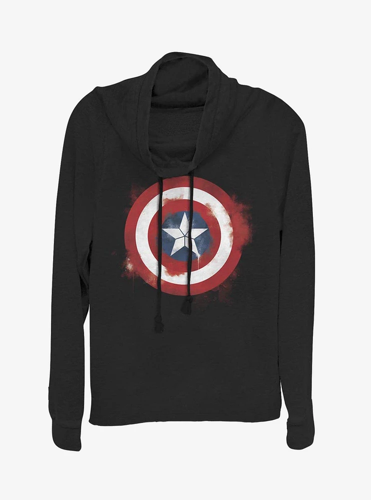 Marvel Captain America Spray Logo Cowl Neck Long-Sleeve Girls Top