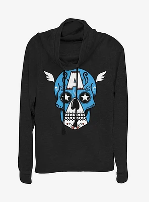 Marvel Captain America Sugar Skull Cowl Neck Long-Sleeve Girls Top