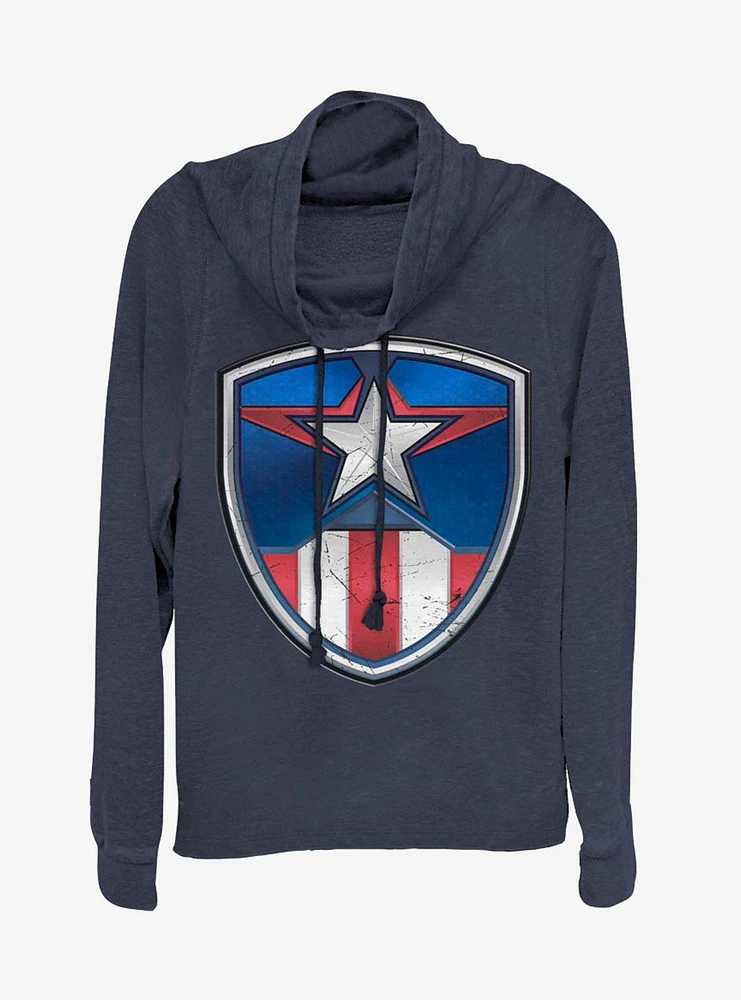 Marvel Captain America Crest Cowl Neck Long-Sleeve Girls Top