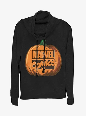 Marvel Logo Pumpkin Cowl Neck Long-Sleeve Girls Top