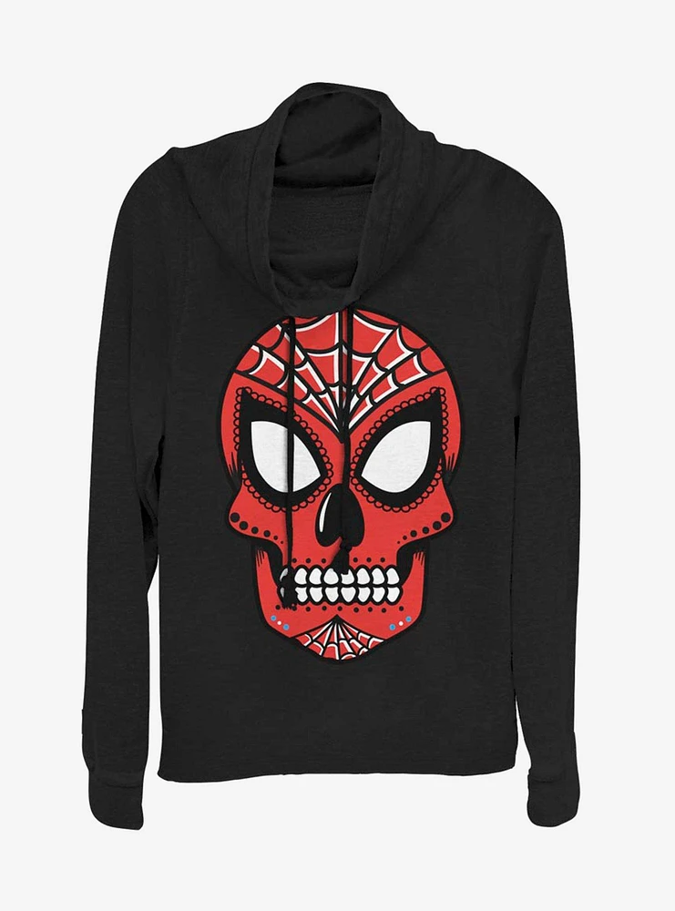 Marvel Spider-Man Sugar Skull Cowl Neck Long-Sleeve Girls Top