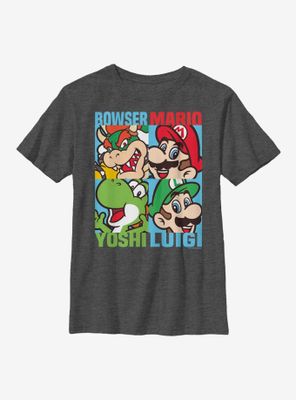 Nintendo Super Mario Color Stacked Zoomed Out Youth T-Shirt