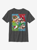 Nintendo Super Mario Color Stacked Zoomed Out Youth T-Shirt