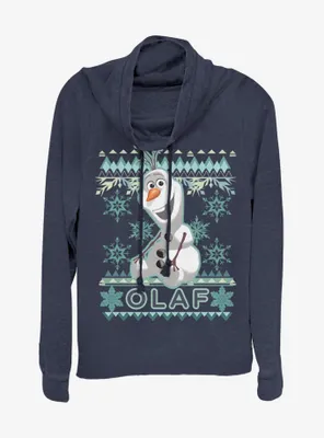 Disney Frozen Olaf Fade Christmas Sweater Pattern Cowlneck Long-Sleeve Womens Top
