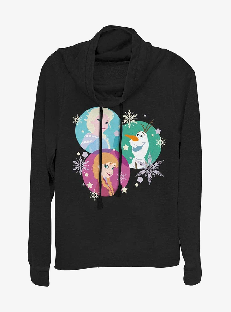 Disney Frozen Tri Sphere Characters Cowlneck Long-Sleeve Womens Top