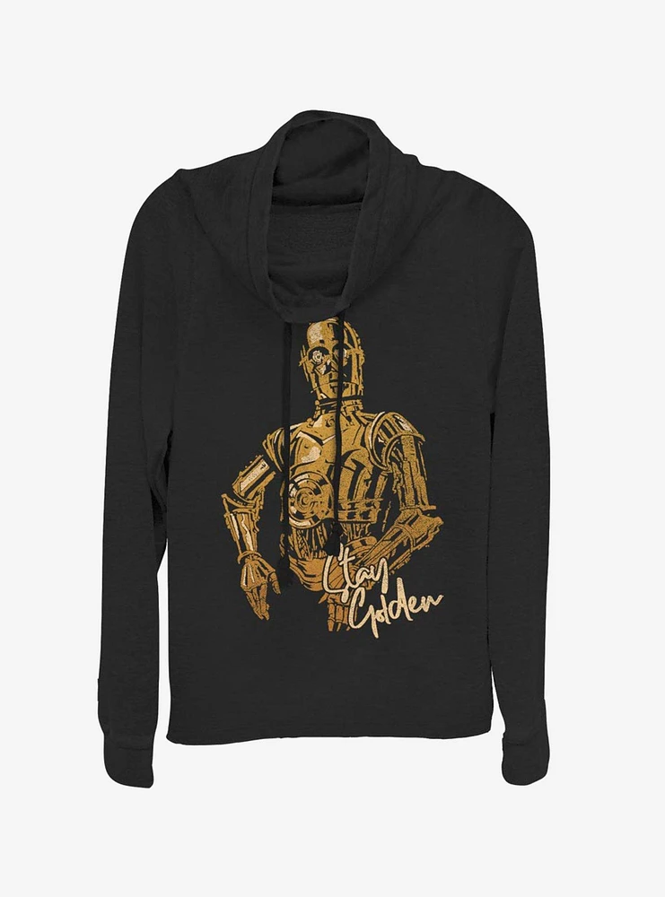 Star Wars Episode IX The Rise Of Skywalker C3PO Stay Golden Cowlneck Long-Sleeve Womens Top