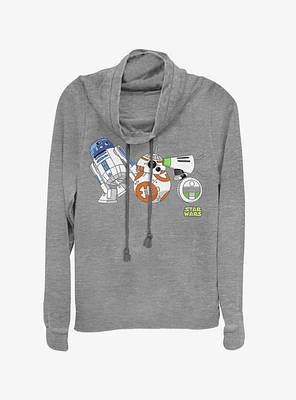 Star Wars Episode IX The Rise Of Skywalker Cartoon Droid Lineup Cowlneck Long-Sleeve Womens Top