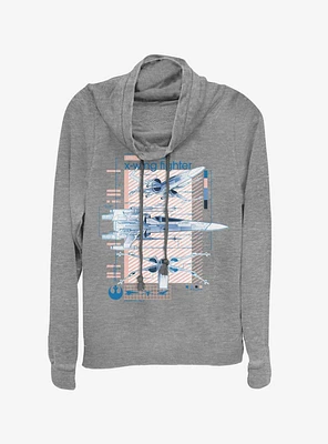 Star Wars Episode IX The Rise Of Skywalker X-Wing Fighters Ninety Cowlneck Long-Sleeve Womens Top