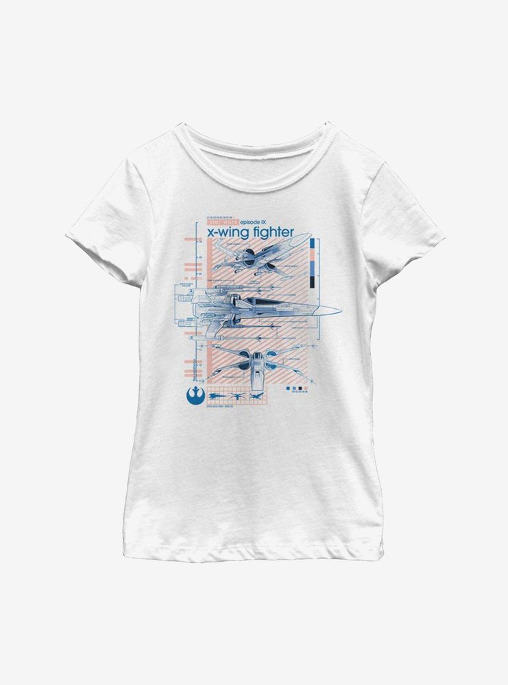Star Wars Episode IX The Rise Of Skywalker X-Wing Fighters Ninety Youth Girls T-Shirt